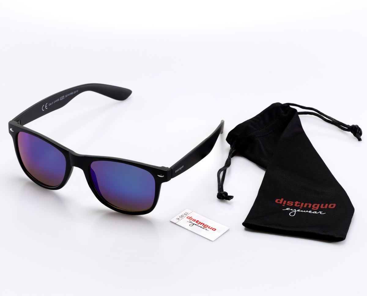 Distinguo 503.1 Occhiali da Sole Specchiati UV400 – Nero, Lenti Blu