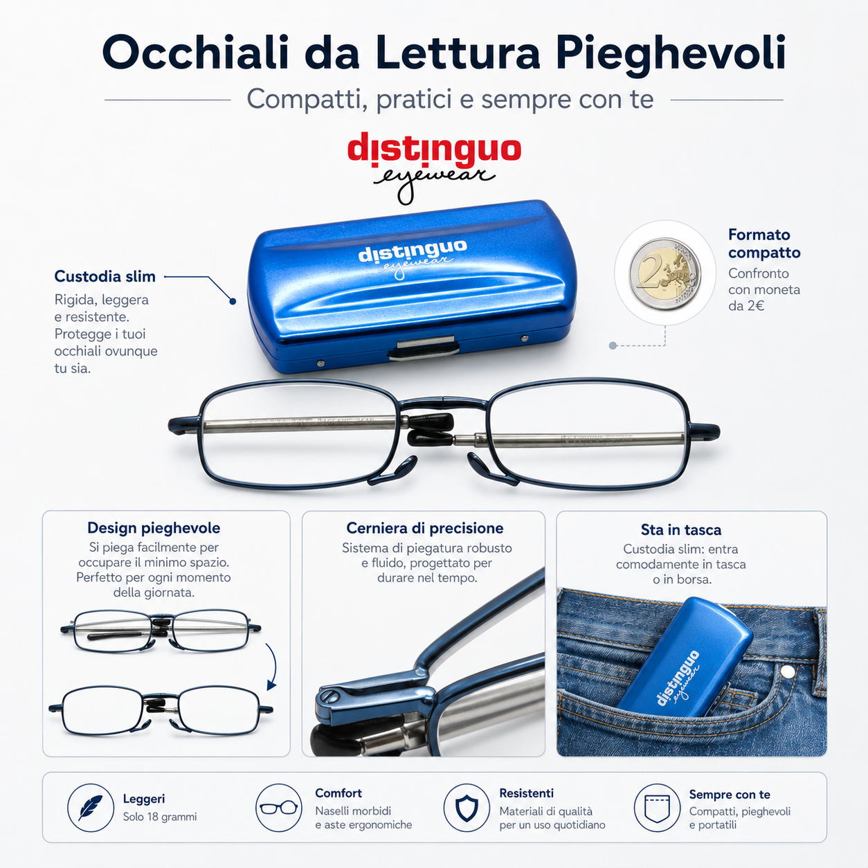 Occhiali Pieghevoli e ripiegabili da portare sempre con te con custodia
