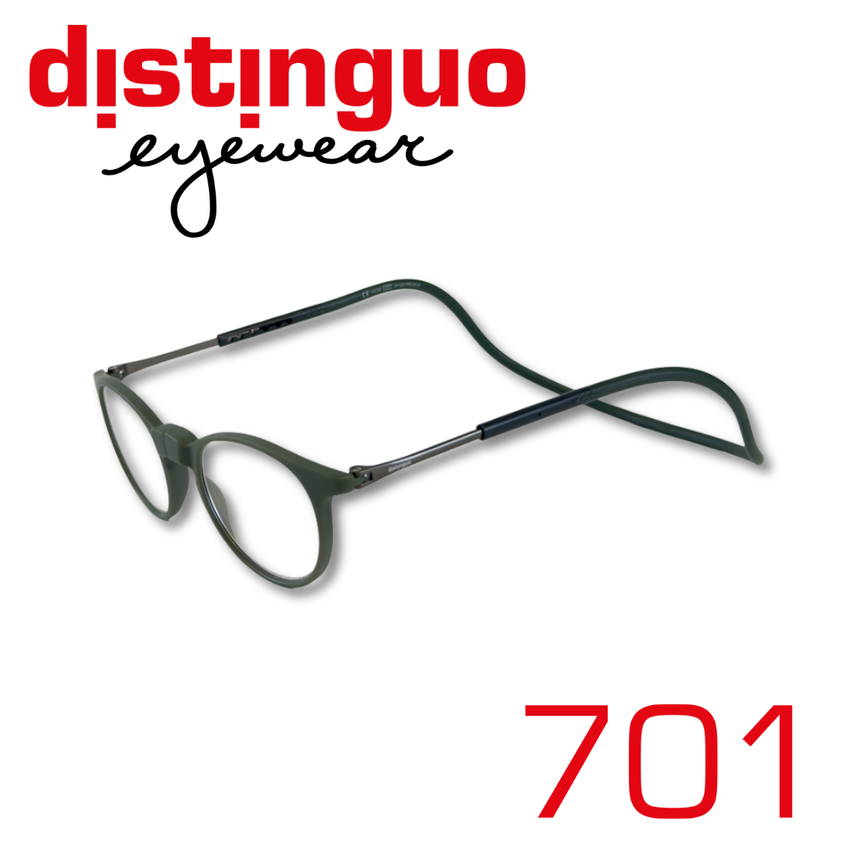 Occhiali da lettura Distinguo 701 in colore verde con montatura flessibile e chiusura magnetica frontale.