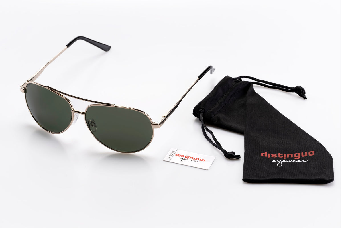 Distinguo 500.2 Occhiali da Sole Aviator Tubular – Oro, Lenti Verdi