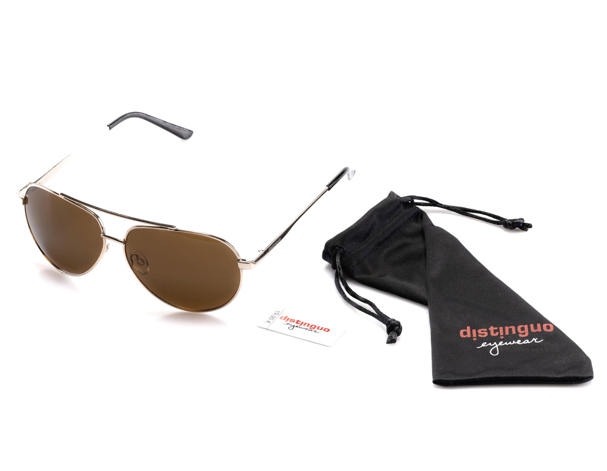 Distinguo 500.3 Occhiali da Sole Aviator Tubular – Oro, Lenti Marroni
