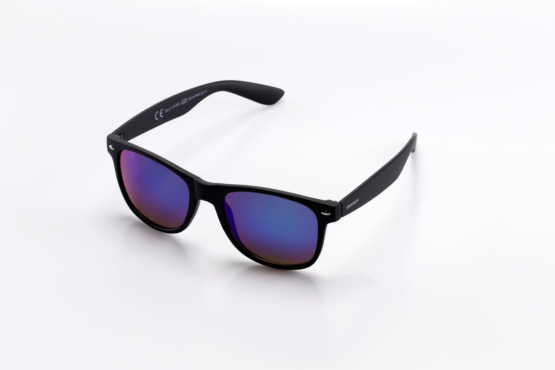 Occhiali da sole Distinguo 503.1 modello Classico, montatura colore nero con finitura opaca e lenti effetto specchio blu.