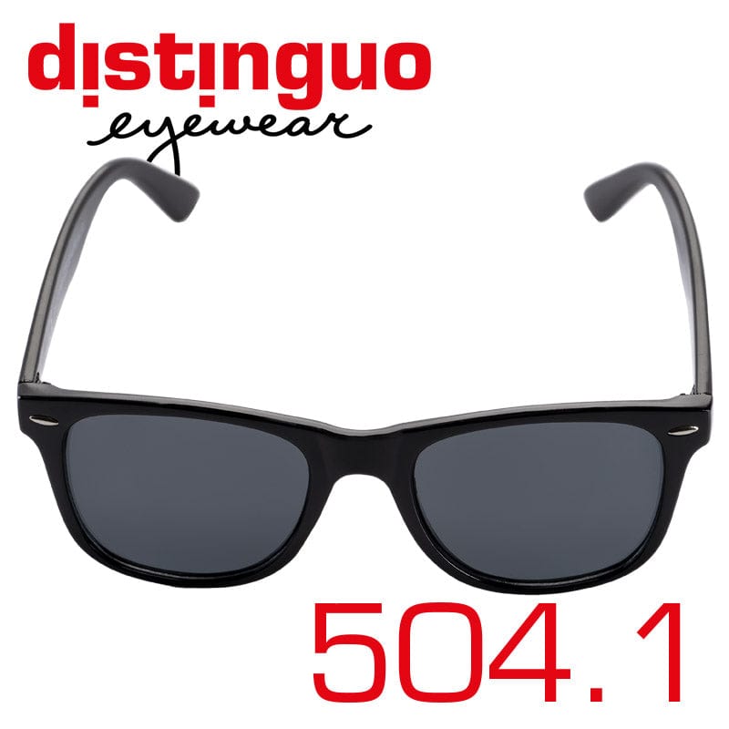 Occhiali da sole Distinguo 504.1 modello Classico, montatura nero lucido con finitura lucida e lenti colore nero.