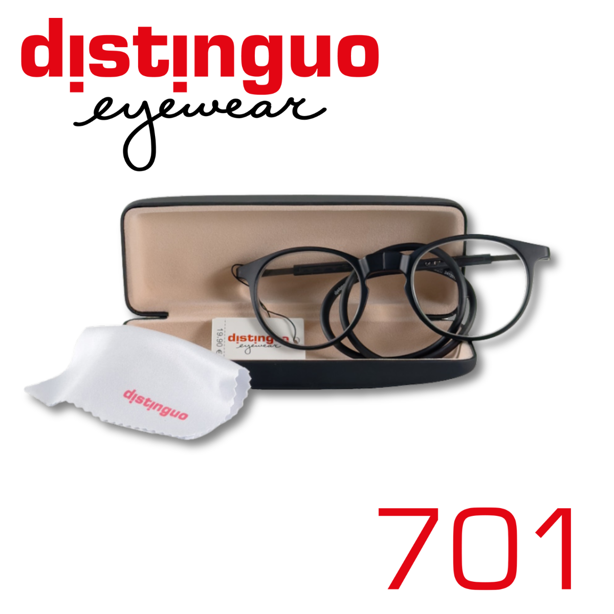 Occhiali da lettura Distinguo 701 in colore nero con montatura flessibile e chiusura magnetica frontale.