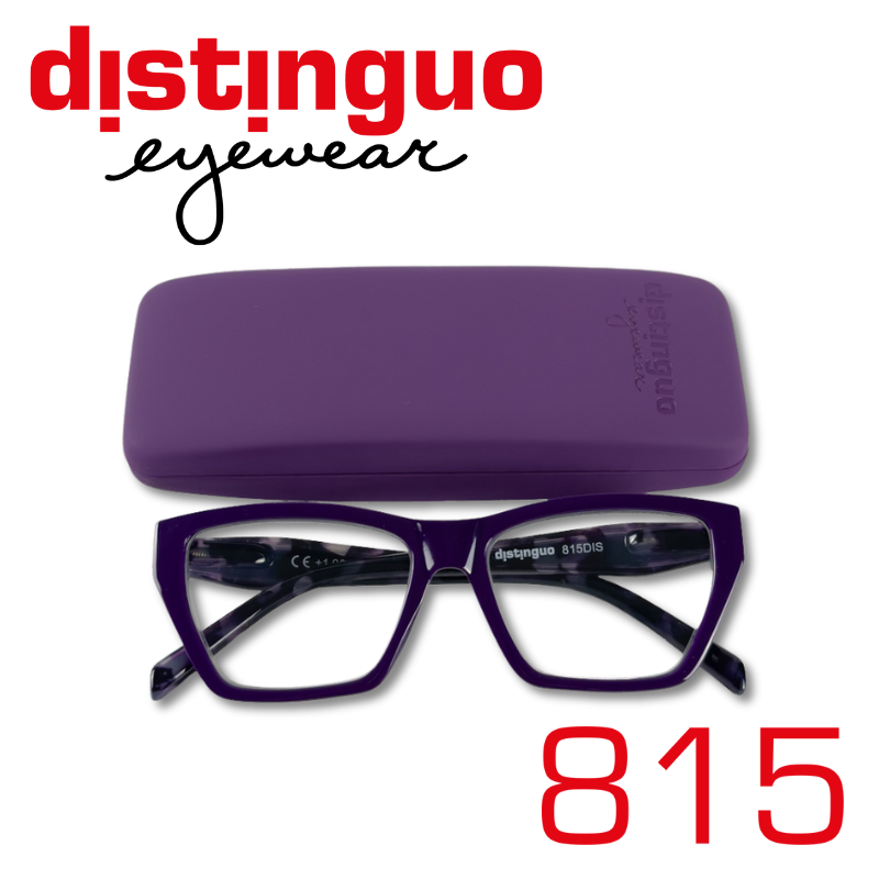 Occhiali da lettura Distinguo 815 con montatura squadrata dal fascino vintage, leggeri e resistenti per uso quotidiano.