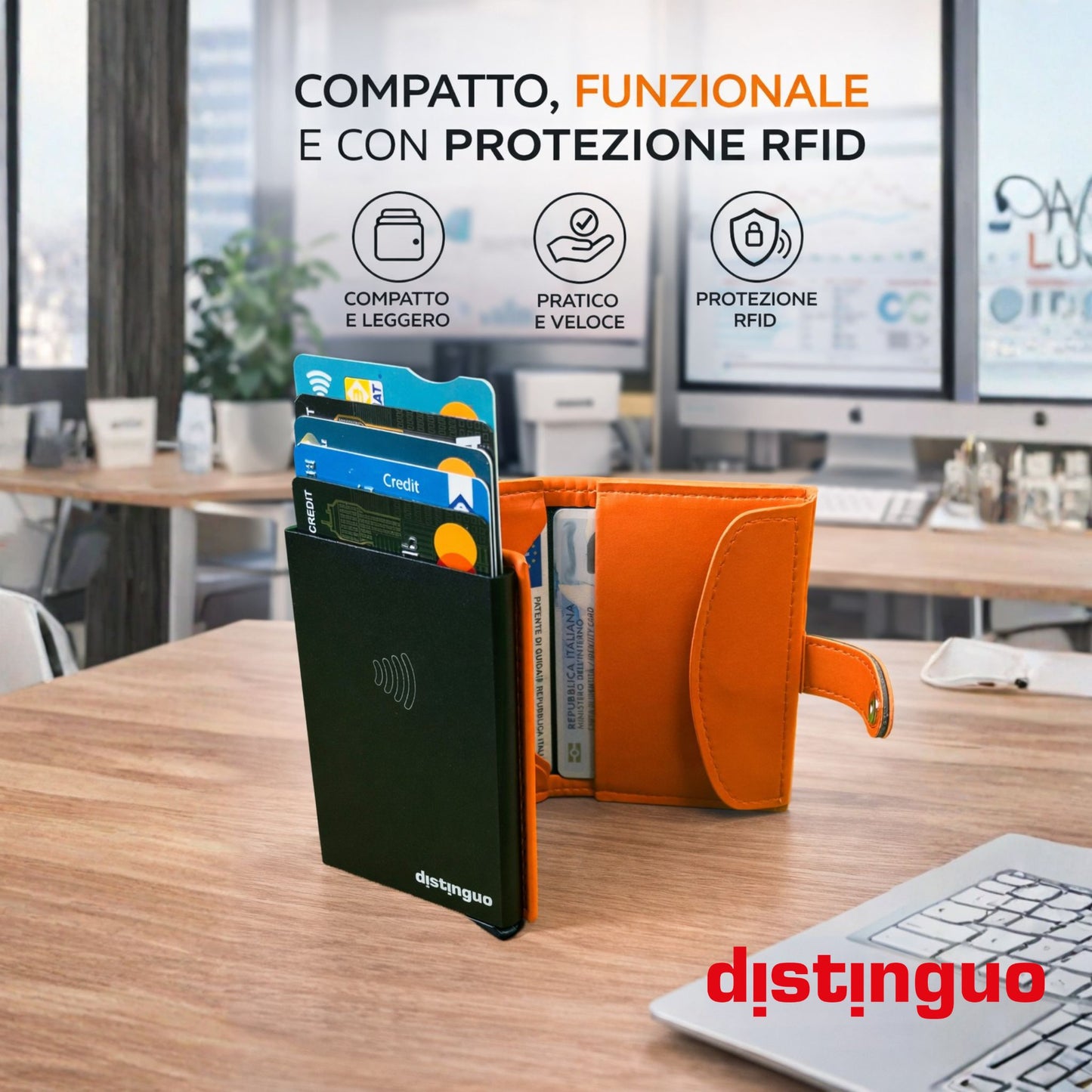 Distinguo 02 — Portafoglio Pop Up RFID con Portamonete