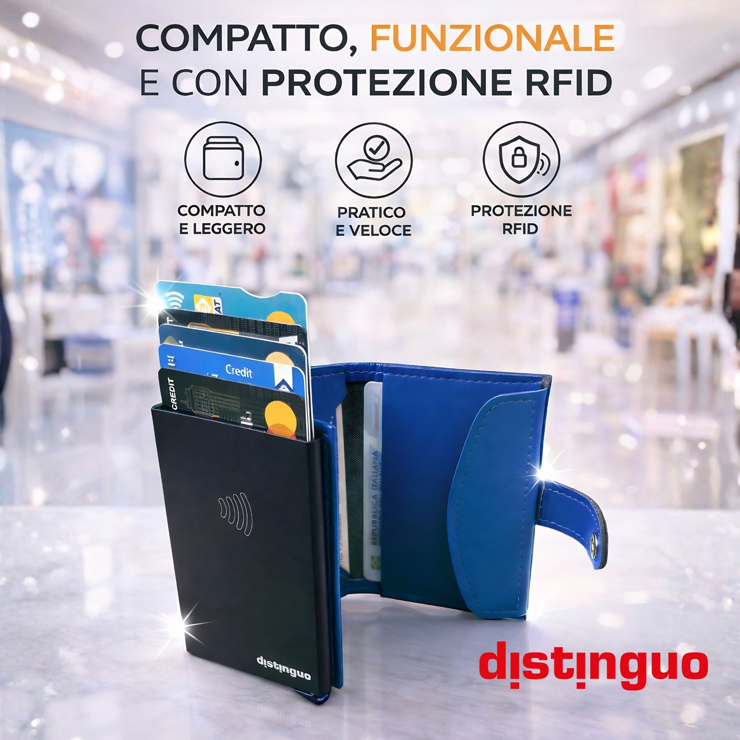 Distinguo 02 — Portafoglio Pop Up RFID con Portamonete