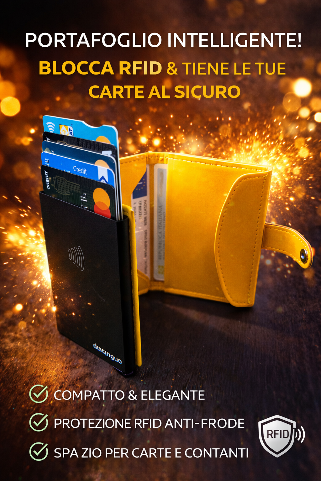 Distinguo 02 — Portafoglio Pop Up RFID con Portamonete