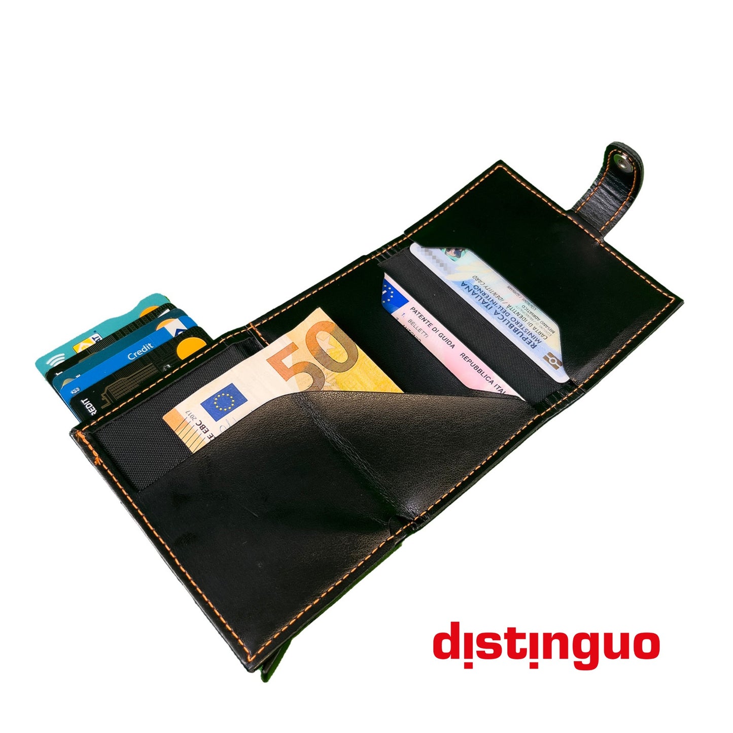 Distinguo 01 — Portafoglio Pop Up RFID Anti Clonazione