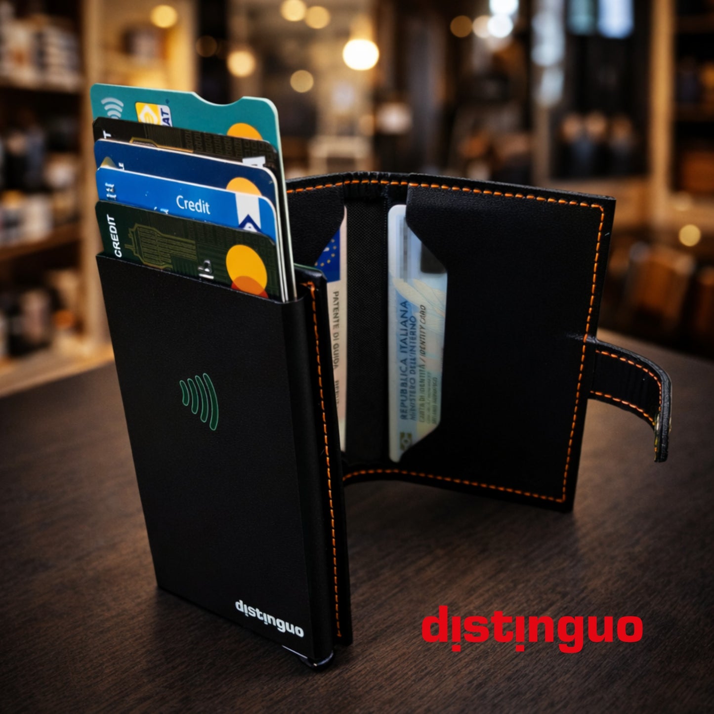 Distinguo 01 — Portafoglio Pop Up RFID Anti Clonazione