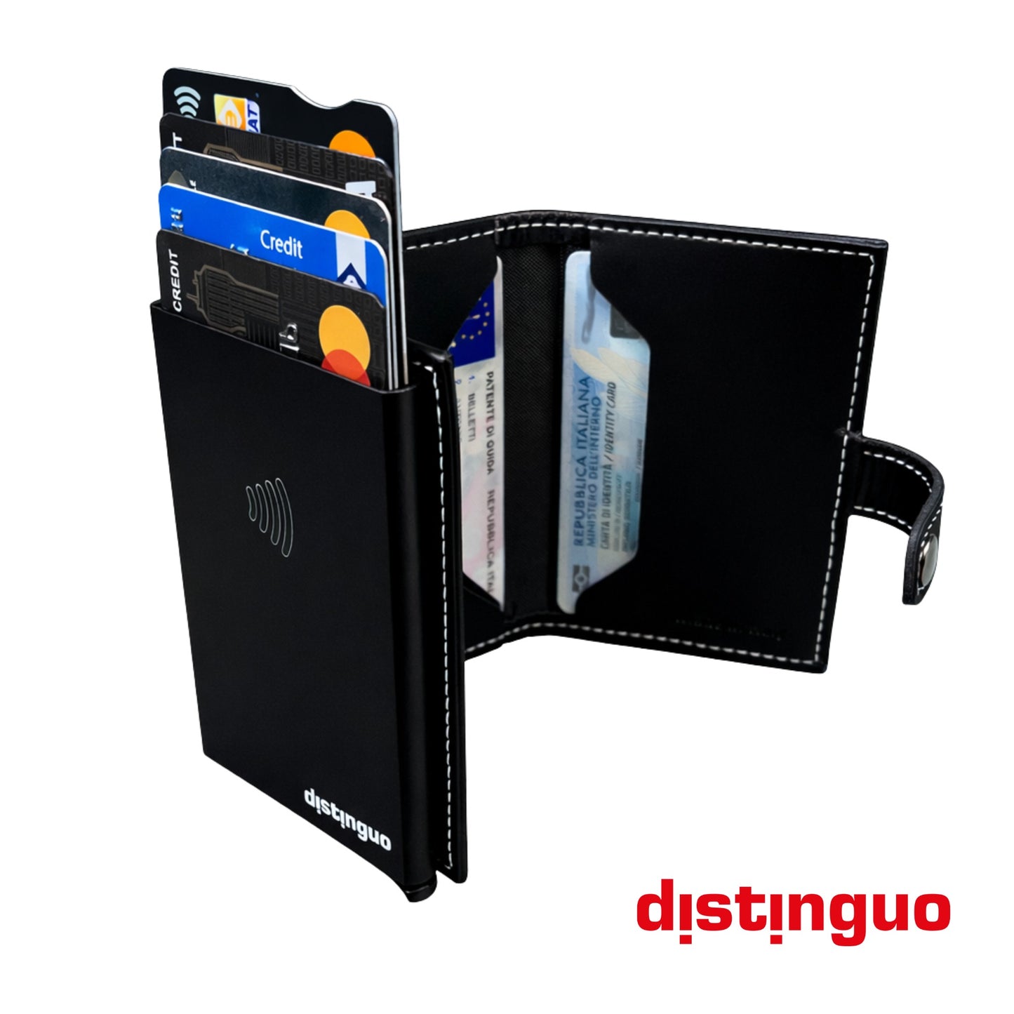 Distinguo 01 — Portafoglio Pop Up RFID Anti Clonazione