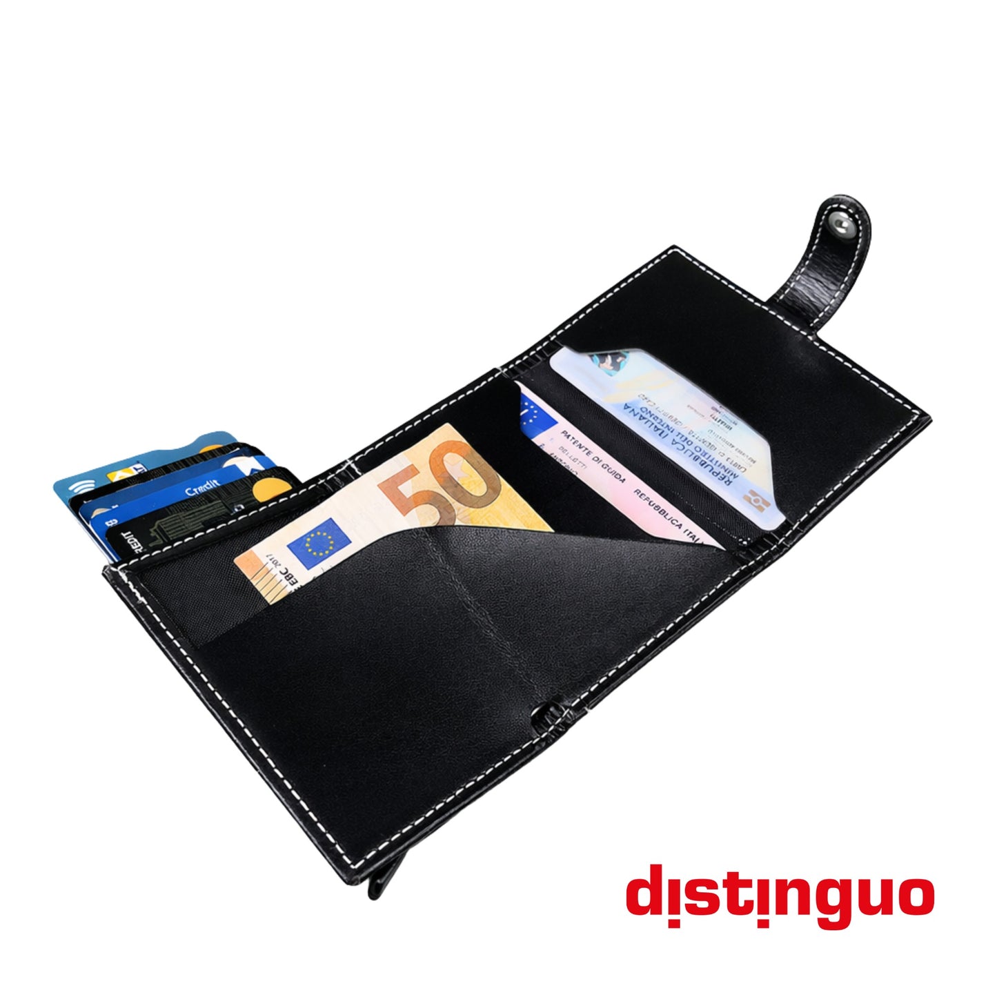 Distinguo 01 — Portafoglio Pop Up RFID Anti Clonazione