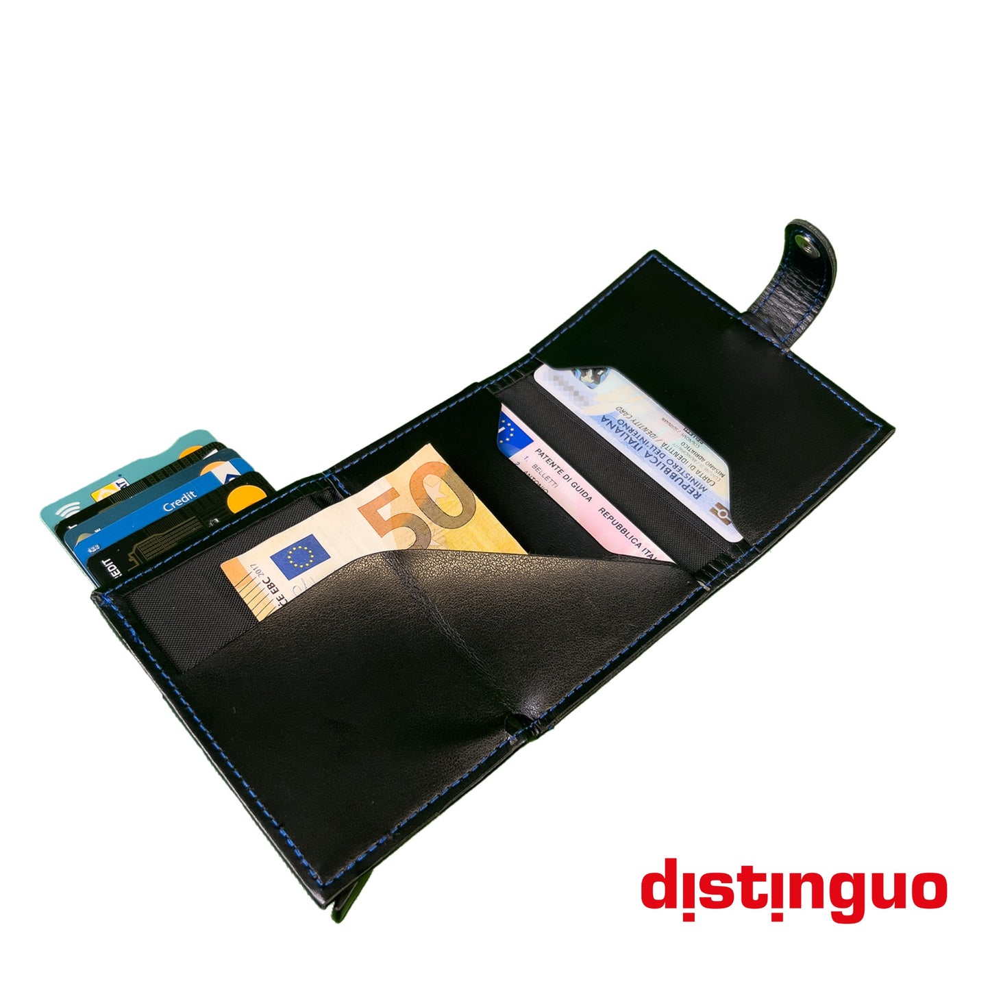 Distinguo 01 — Portafoglio Pop Up RFID Anti Clonazione