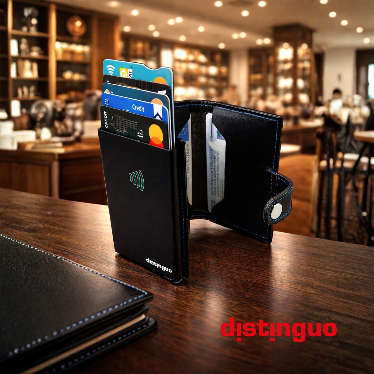 Distinguo 01 — Portafoglio Pop Up RFID Anti Clonazione