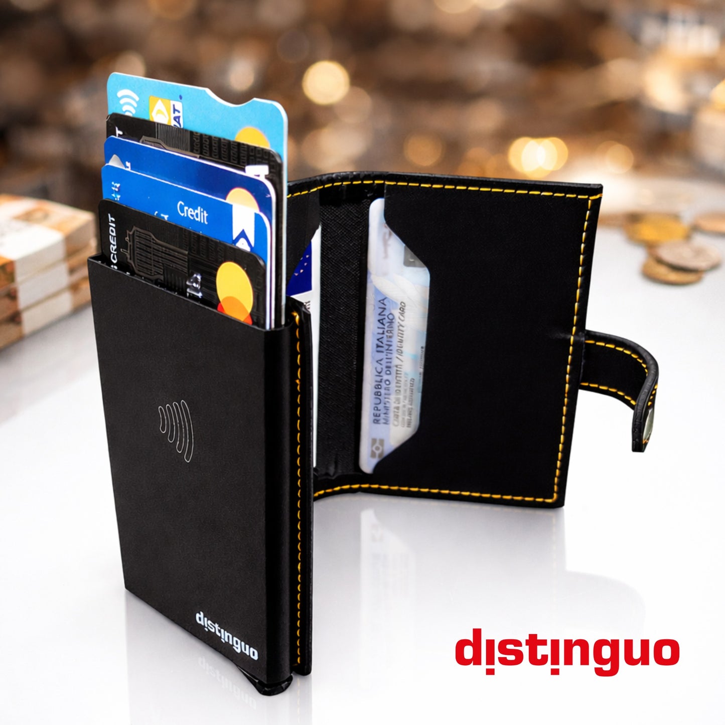 Distinguo 01 — Portafoglio Pop Up RFID Anti Clonazione
