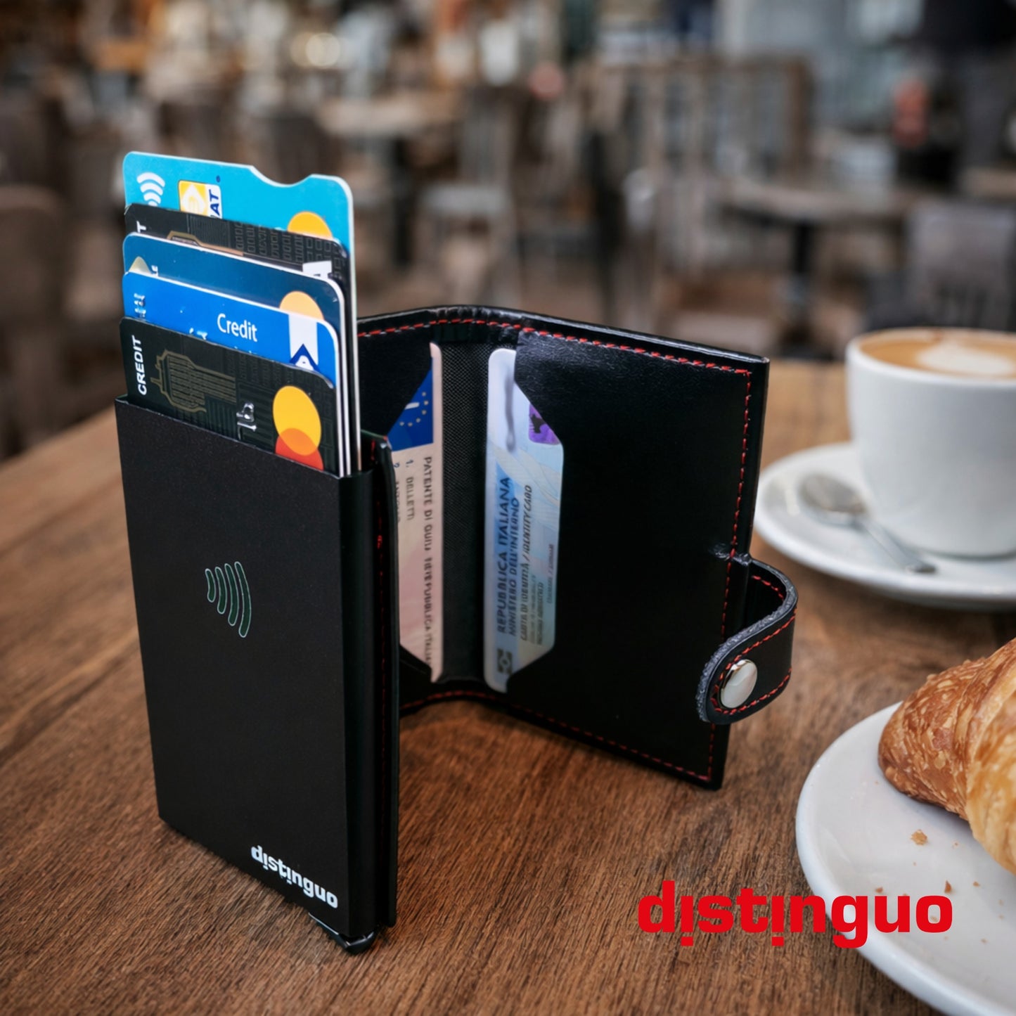 Distinguo 01 — Portafoglio Pop Up RFID Anti Clonazione