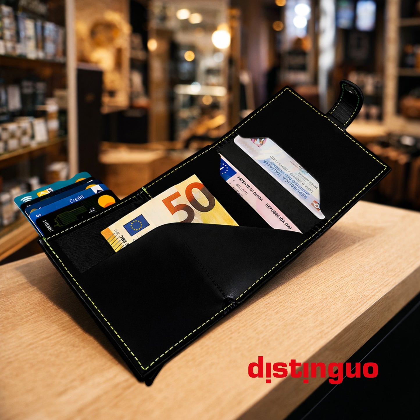 Distinguo 01 — Portafoglio Pop Up RFID Anti Clonazione