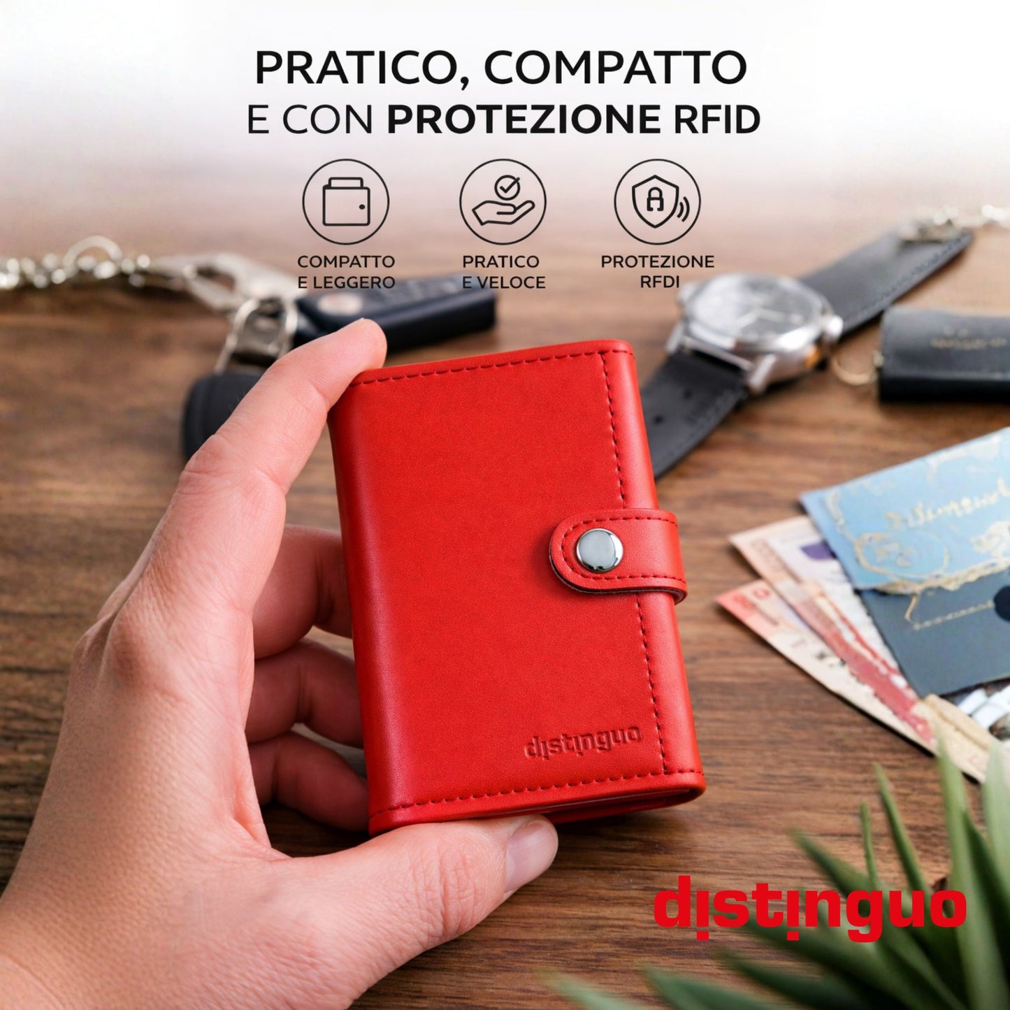 Distinguo 02 — Portafoglio Pop Up RFID con Portamonete